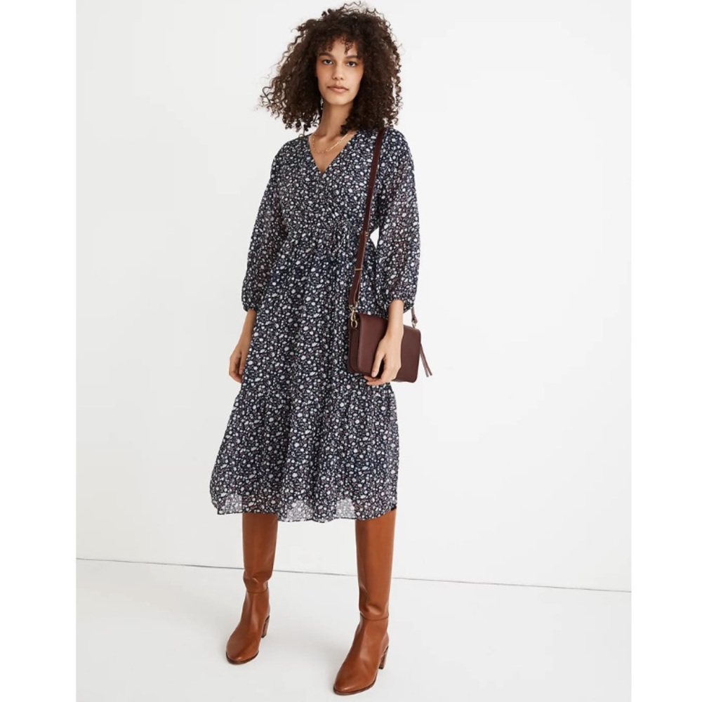 NWT Madewell Petite Tie-Waist Midi Dress in Harvest Vine